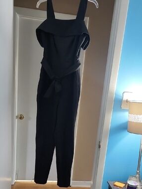 New York & Company Black Sleeveless Belted Jumpsuit